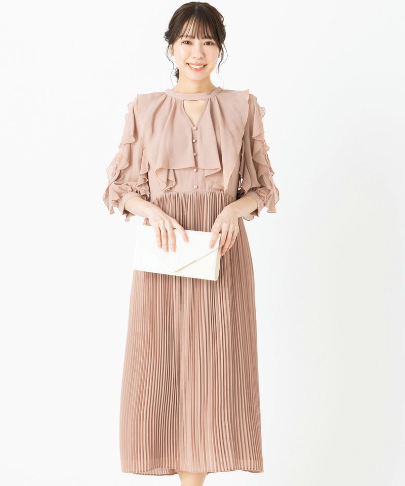SNIDEL スナイデル プリーツ切替ボウタイレースドレス ピンク系 | 結婚
