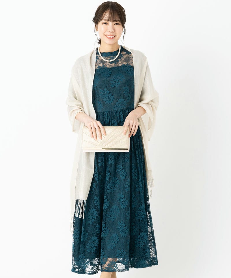 Aimer 【ドレス3点セット】プチハイネック袖付き花柄レースフィット