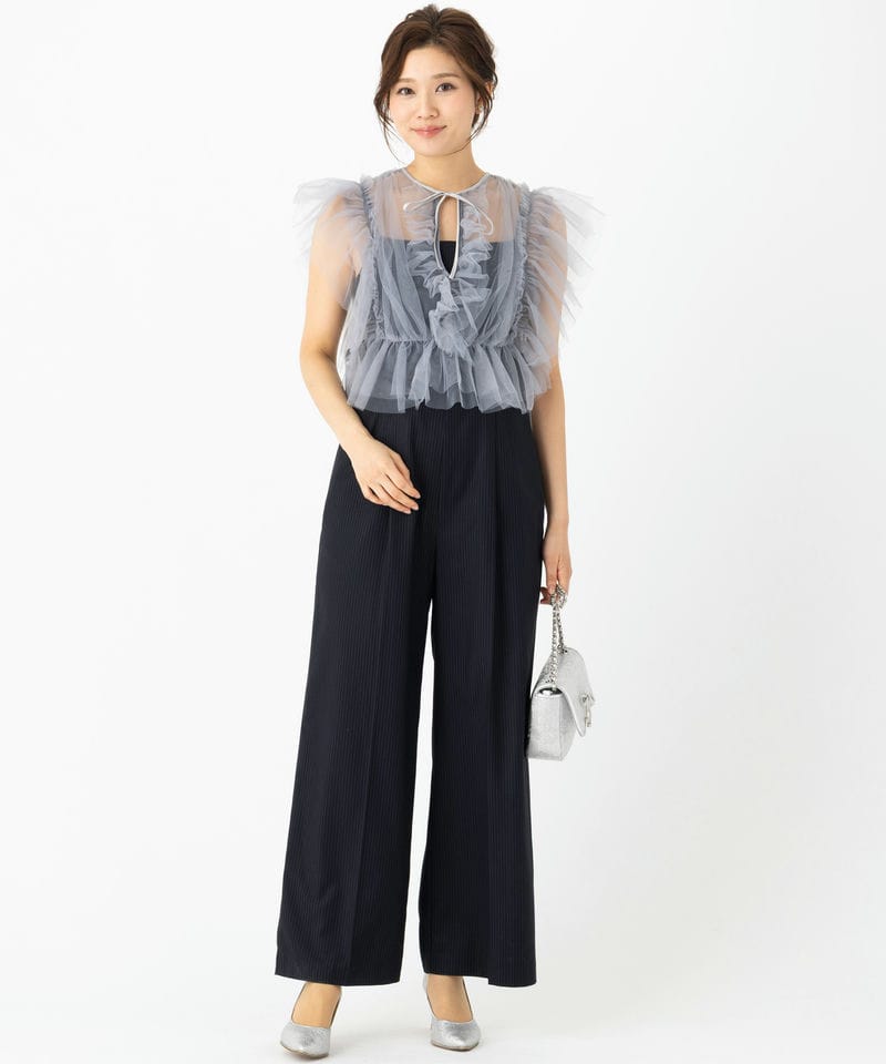 LilyBrown リリーブラウン チュールビスチェセットパンツドレス ブルー