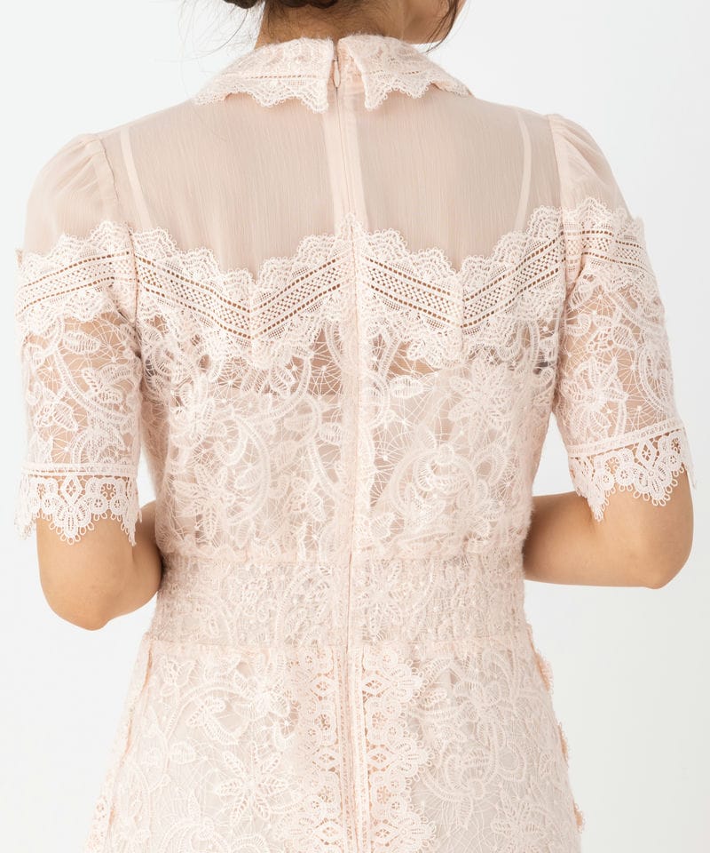 SNIDEL スナイデル プリーツ切替ボウタイレースドレス ピンク系 | 結婚