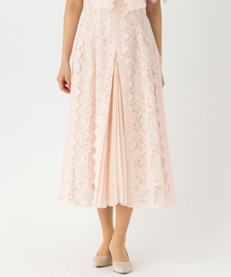 SNIDEL スナイデル プリーツ切替ボウタイレースドレス ピンク系 | 結婚