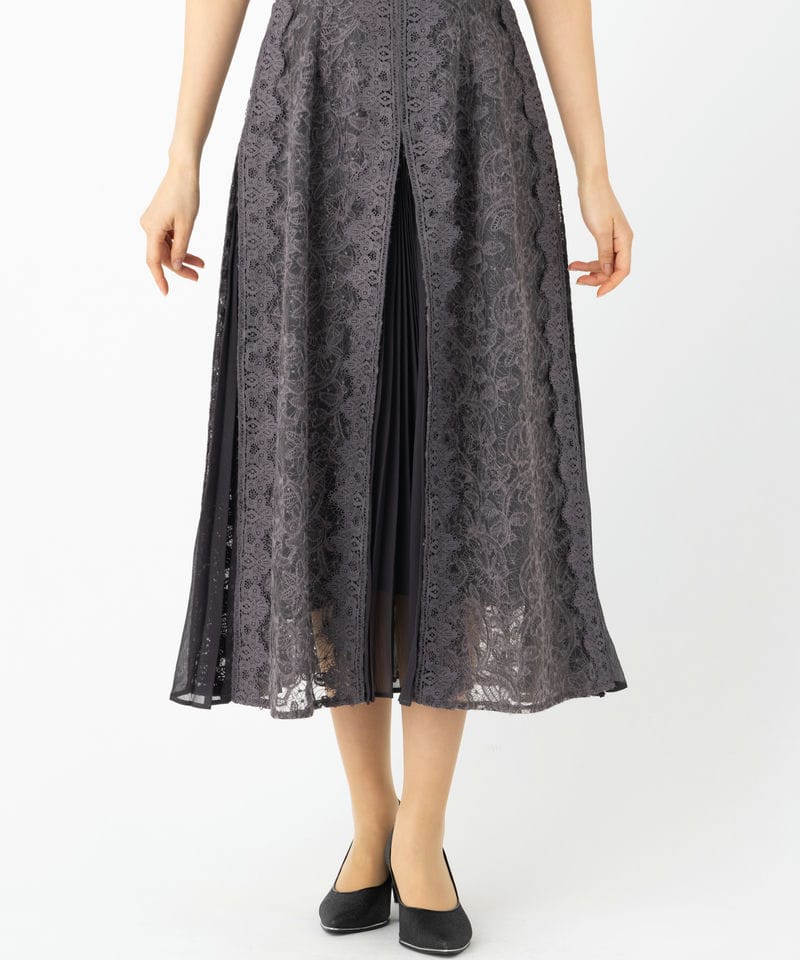 SNIDEL スナイデル プリーツ切替ボウタイレースドレス グレー系 | 結婚