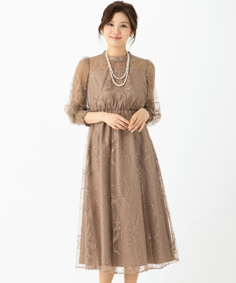 Leja レジャ チェックスパンコールリボンワンピースドレス グレー系