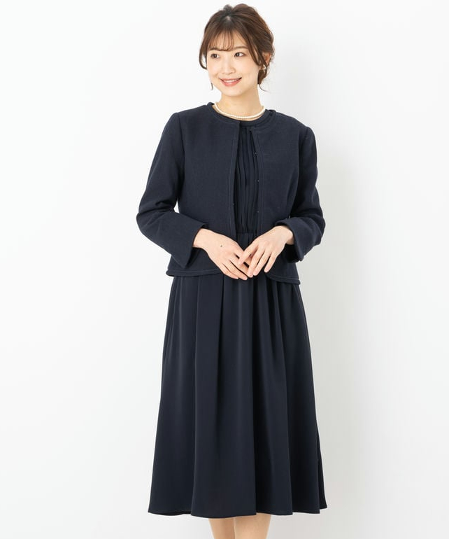 CELFORD セルフォード リボンタイ付きプリーツワンピース ネイビー系