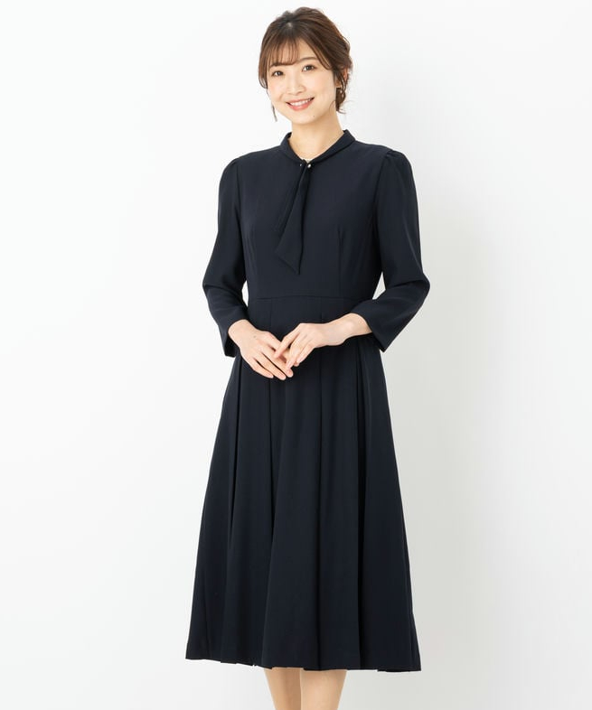 CELFORD セルフォード ボウタイプリーツワンピース ネイビー系 | 結婚
