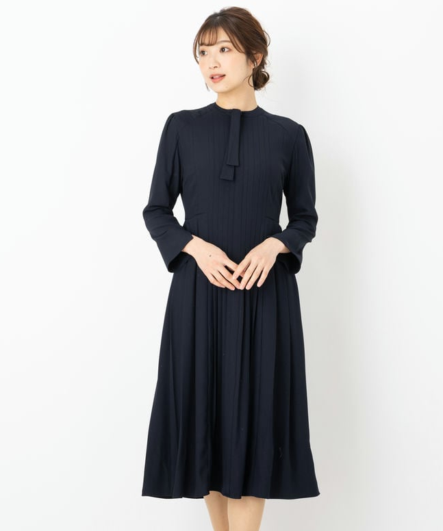 セルフォードボウタイプリーツワンピース CELFORD セルフォード ボウタイプリーツワンピース ネイビー系 | 結婚