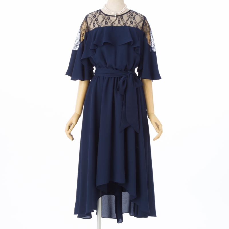 Aimer エメ イレギュラーヘムミモレ丈ドレス ネイビー系 | 結婚式