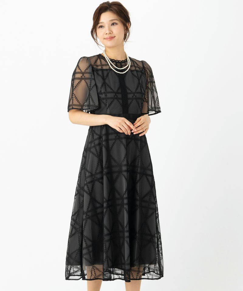 CELFORD セルフォード プレイドパターンチュールドレス ブラック系