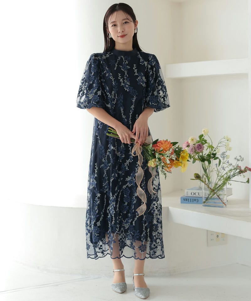 Select Shop エンブロイダリーIラインドレス ネイビー系 | 結婚式