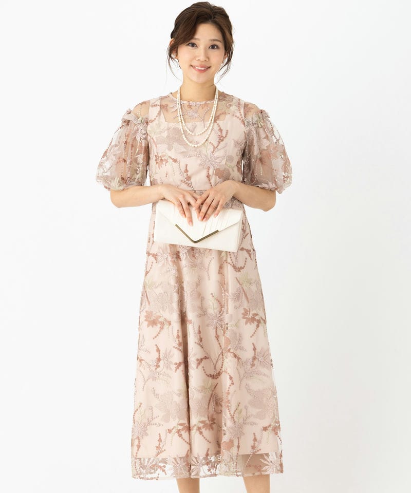 SNIDEL スナイデル パフレースドレス ピンク系 | 結婚式パーティーの