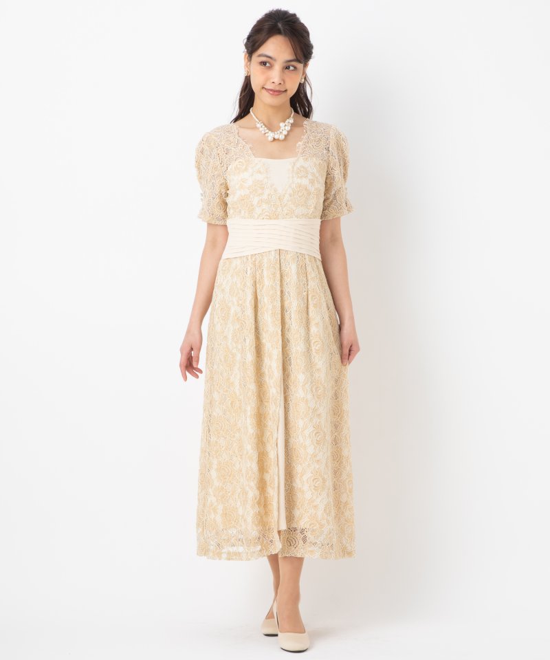 LilyBrown リリーブラウン ウエストクロスラメレースドレス イエロー系