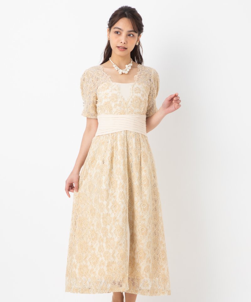 LilyBrown リリーブラウン ウエストクロスラメレースドレス イエロー系