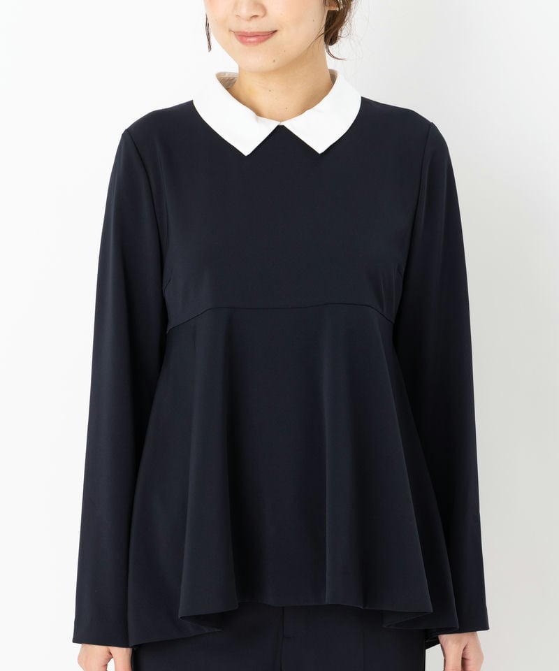 美品！UNITED ARROWSペプラム2WAYブラウス 襟取り外し可 ネイビー UNITED ARROWS（ユナイテッドアローズ）の「FEEL FREE 2WAY ブラウス