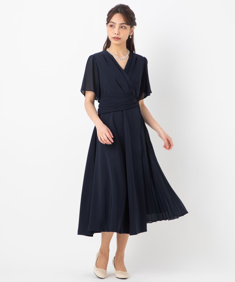 Aimer エメ イレギュラーヘムミモレ丈ドレス ネイビー系 | 結婚式