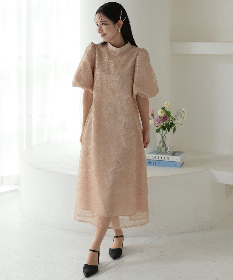 Select Shop スパンコールフラワー刺繍ドレス ベージュ系 | 結婚式