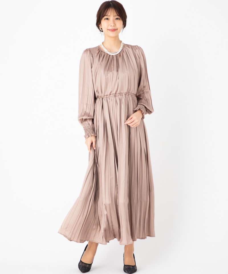anuans アニュアンス ワッシャープリーツギャザーワンピース ベージュ