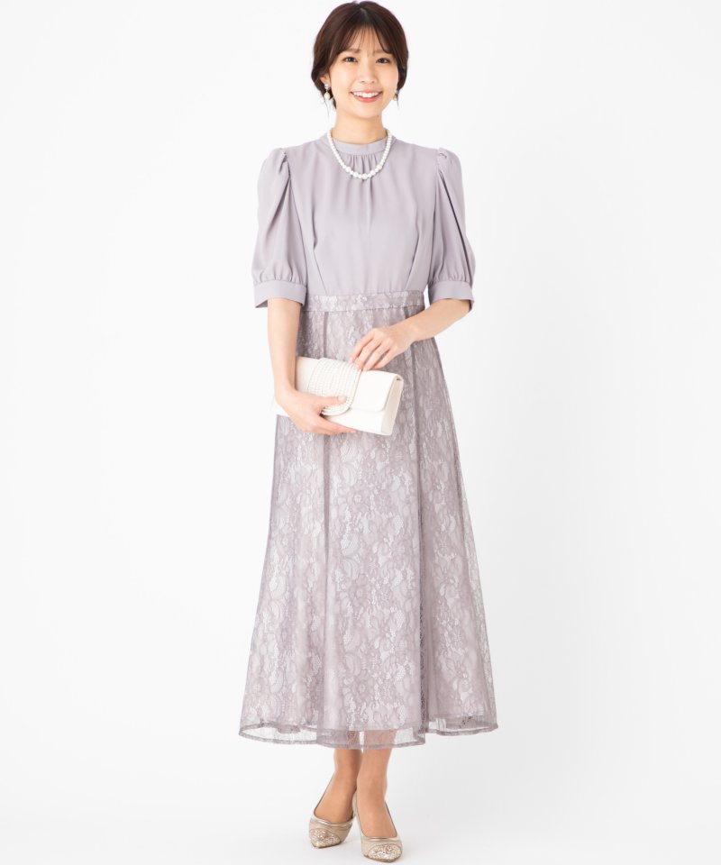 Aimer エメ 袖付きレースソフトマーメイドドレス その他 x グレー系 x