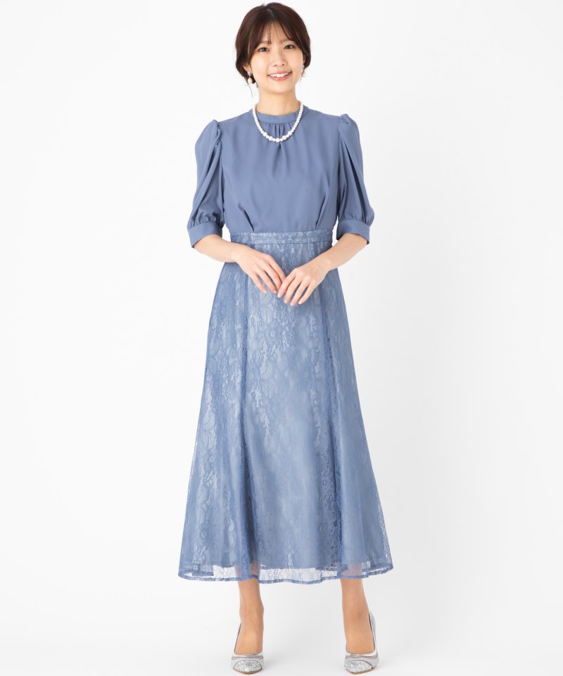 Aimer エメ 袖付きレースソフトマーメイドドレス ブルー系 | 結婚式