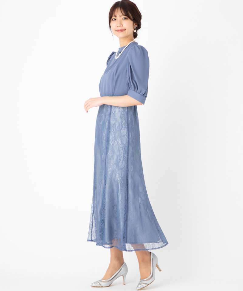 Aimer エメ 袖付きレースソフトマーメイドドレス ブルー系 | 結婚式
