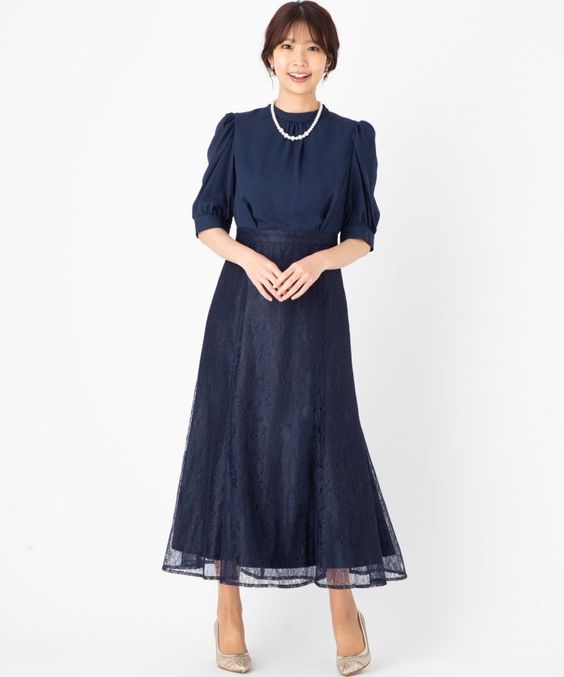 Aimer エメ 袖付きレースソフトマーメイドドレス ネイビー系 | 結婚式