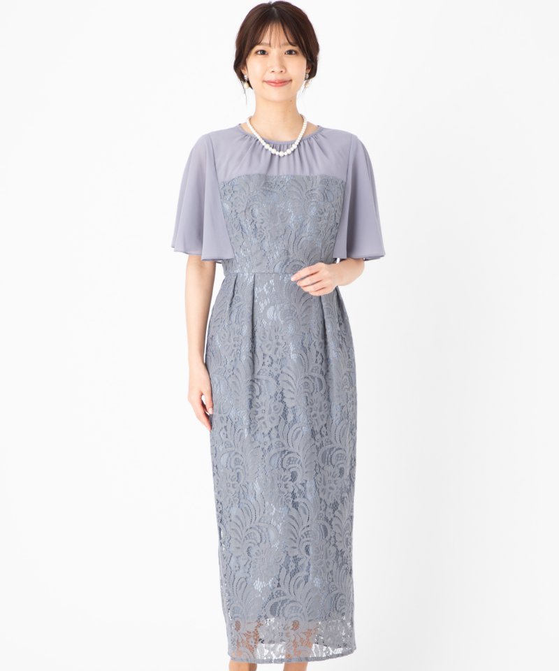 Aimer エメ ケープ風スリーブレースタイトドレス その他 x ブルー系
