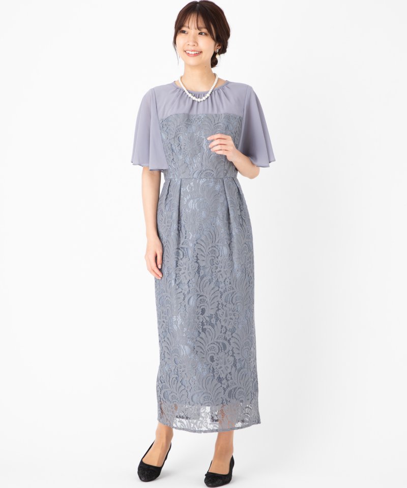 Aimer エメ ケープ風スリーブレースタイトドレス その他 x ブルー系
