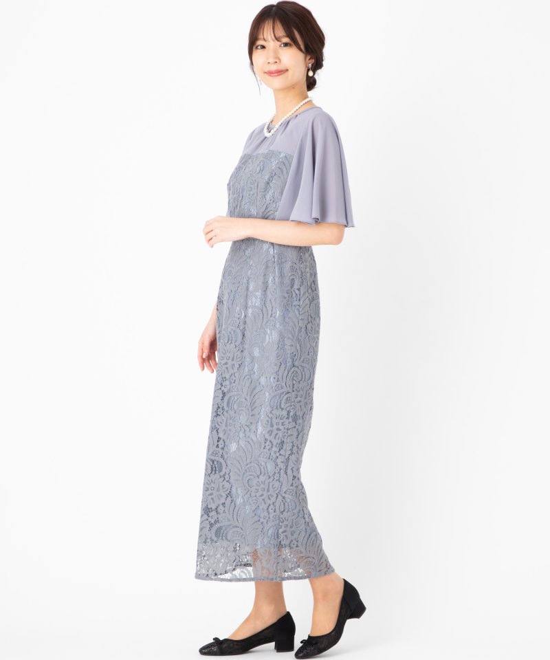 Aimer エメ ケープ風スリーブレースタイトドレス その他 x ブルー系