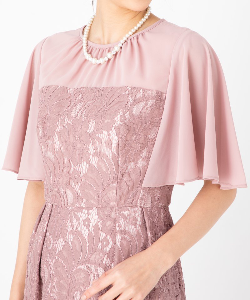 Aimer エメ ケープ風スリーブレースタイトドレス ピンク系 | 結婚式