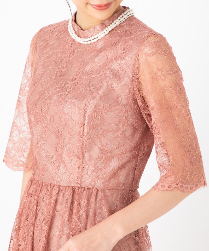 Aimer 【ドレス2点Set】エメ ラッセルレース7分袖ロングドレス ピンク