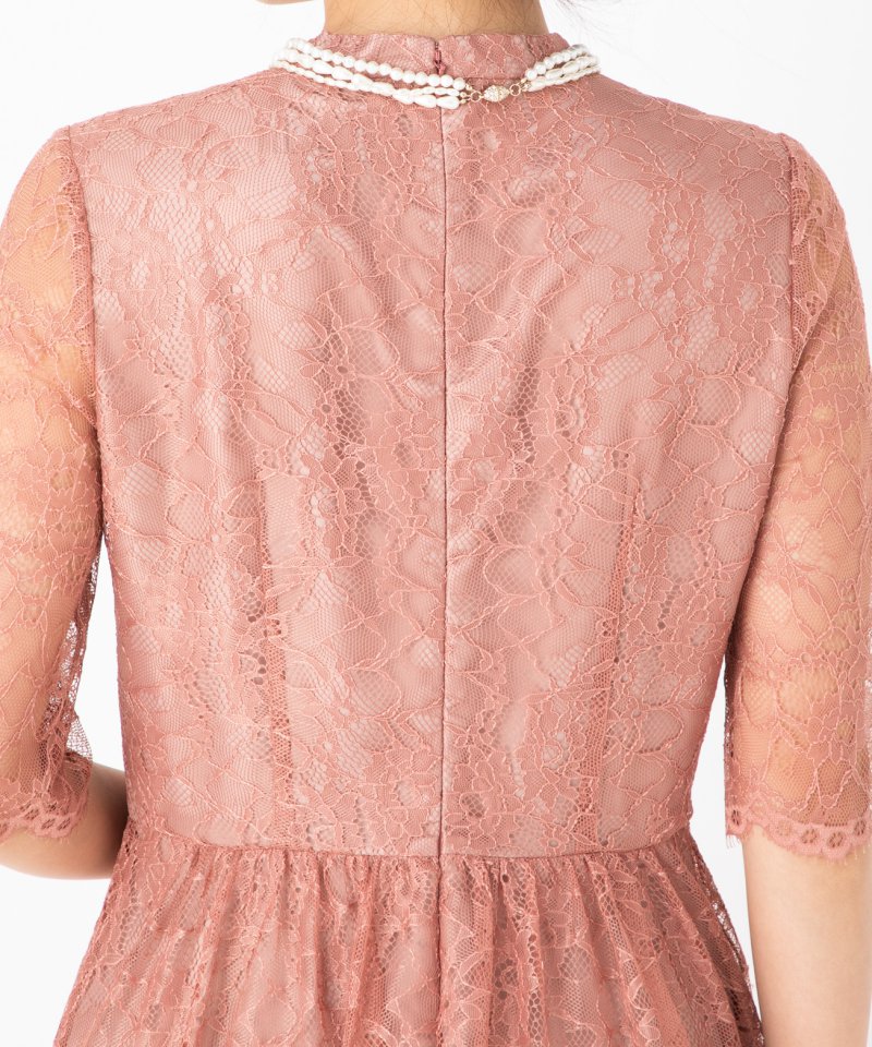 Aimer 【ドレス2点Set】エメ ラッセルレース7分袖ロングドレス ピンク