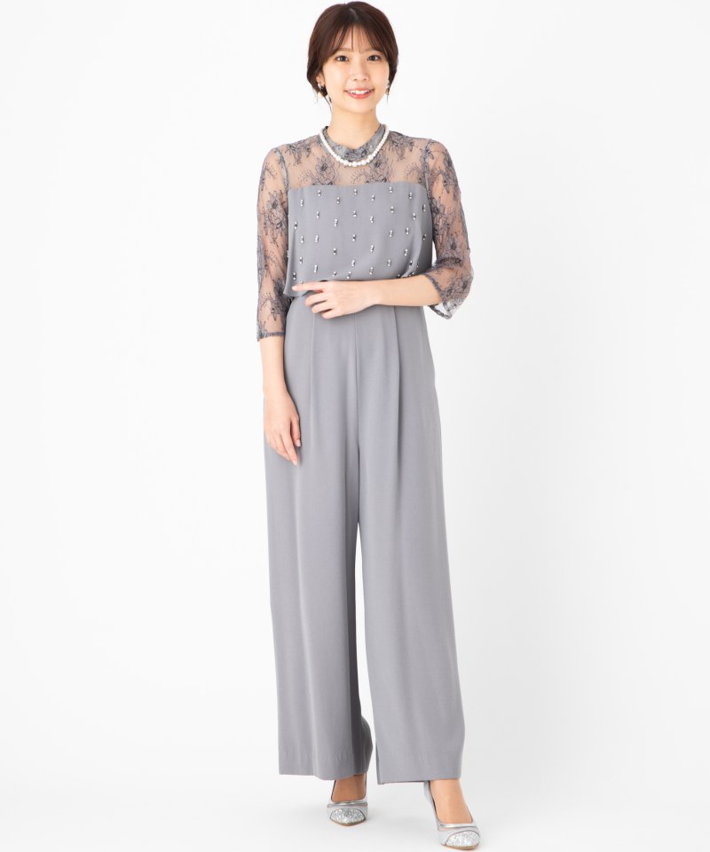 GRACE CONTINENTAL 【ドレス2点セット】刺繍ワイドサロペット グレー系