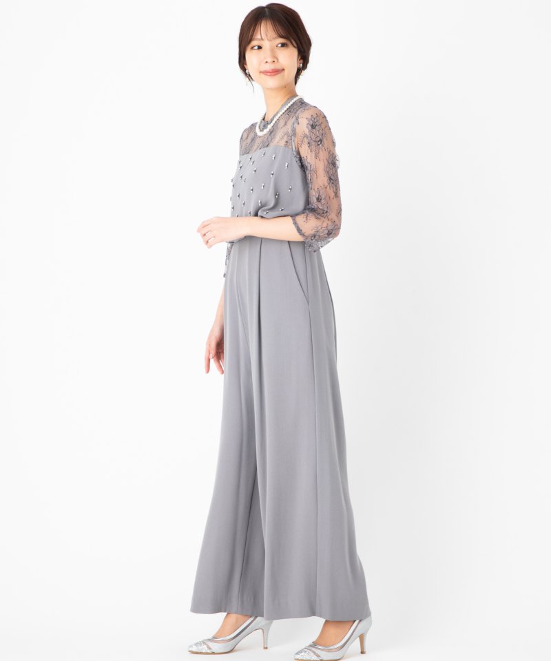 GRACE CONTINENTAL 【ドレス2点セット】刺繍ワイドサロペット グレー系