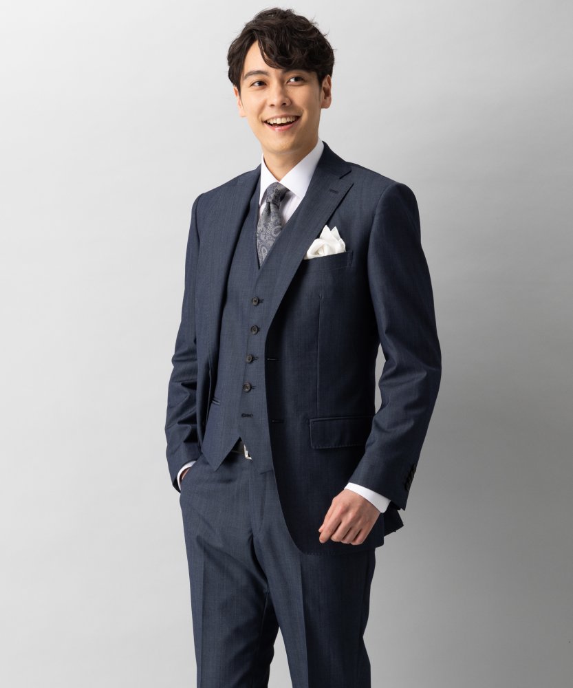 P.S.FA デニムライクスリーピーススーツ ネイビー系 | 結婚式