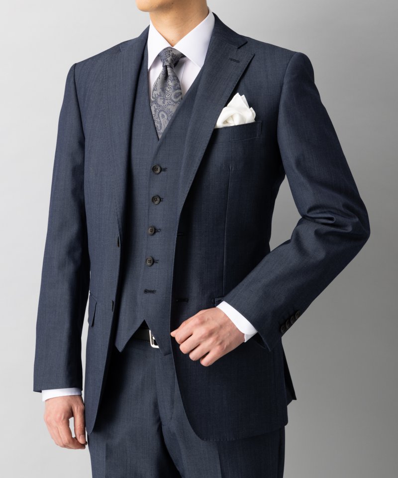 P.S.FA デニムライクスリーピーススーツ ネイビー系 | 結婚式