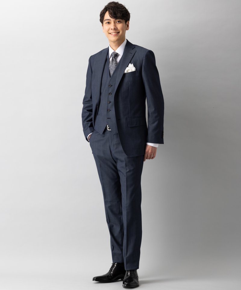 P.S.FA デニムライクスリーピーススーツ ネイビー系 | 結婚式