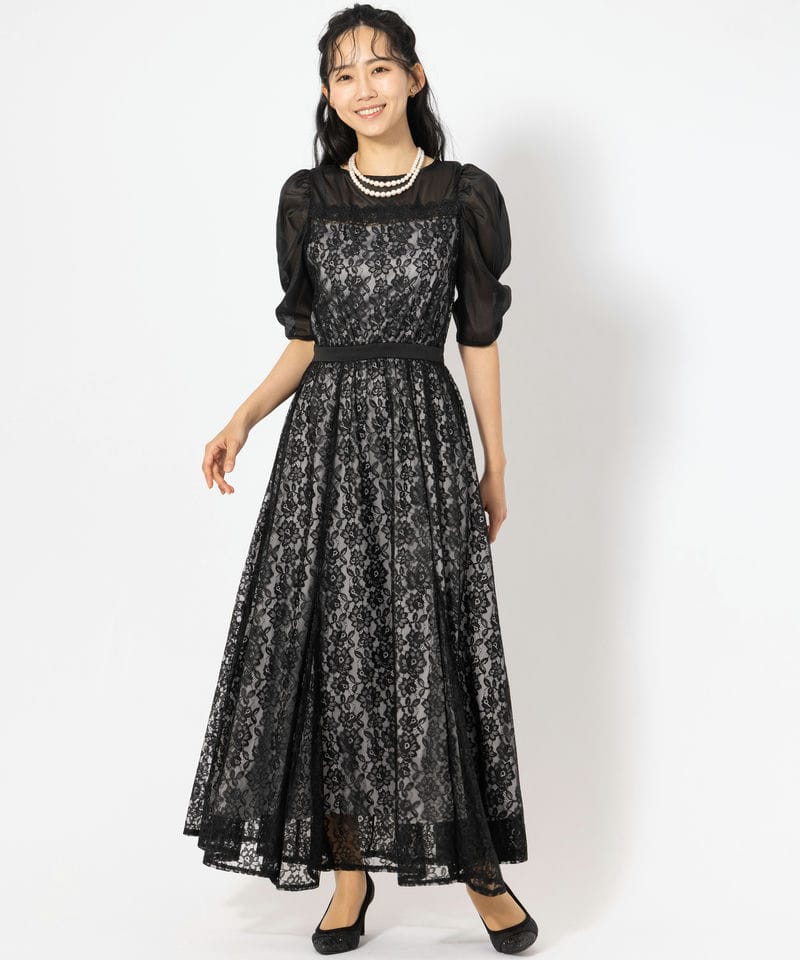 dazzlin ダズリン バックリボンパイピングレースドレス ネイビー系