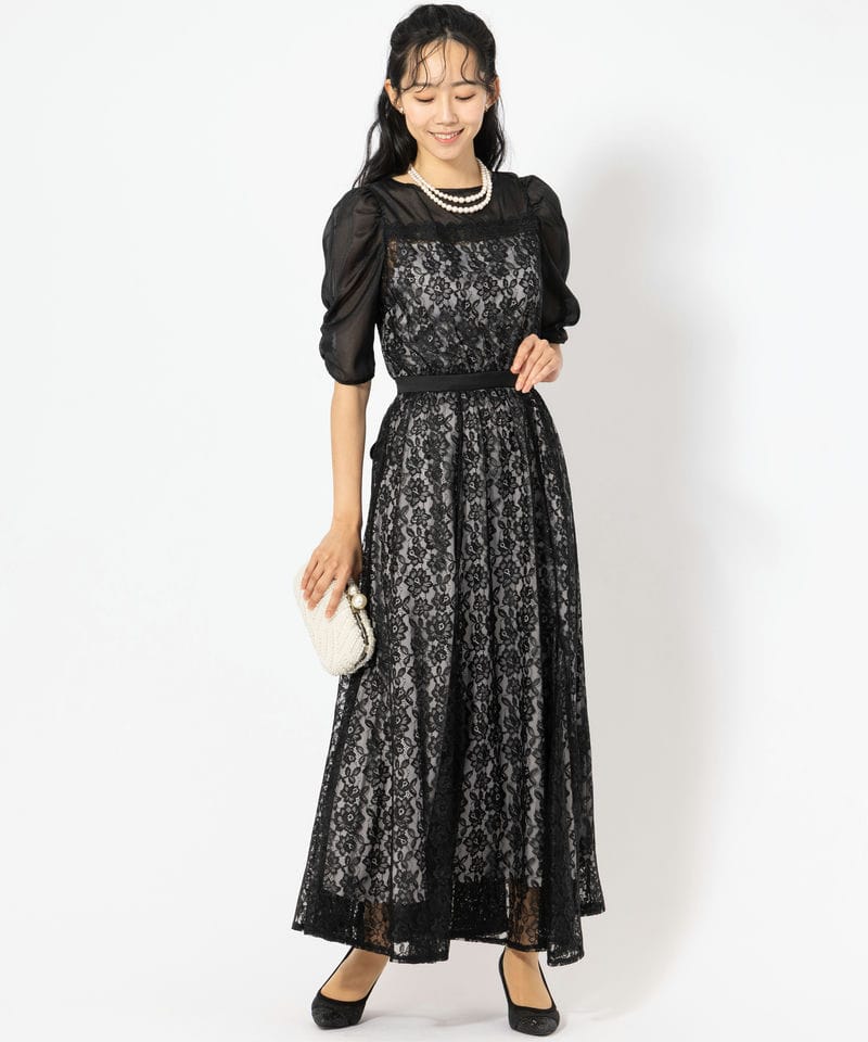 dazzlin ダズリン チュールレースベアコンビドレス ブラック系 | 結婚