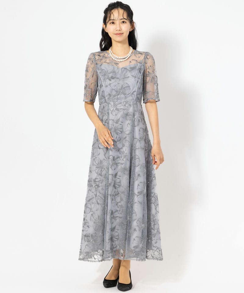 Aimer エメ ビオラモチーフスパンコール刺繍ドレス ブルー系 | 結婚式