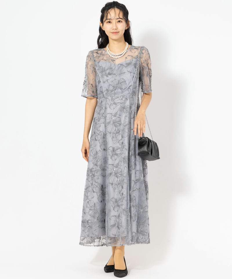 Aimer エメ ビオラモチーフスパンコール刺繍ドレス ブルー系 | 結婚式