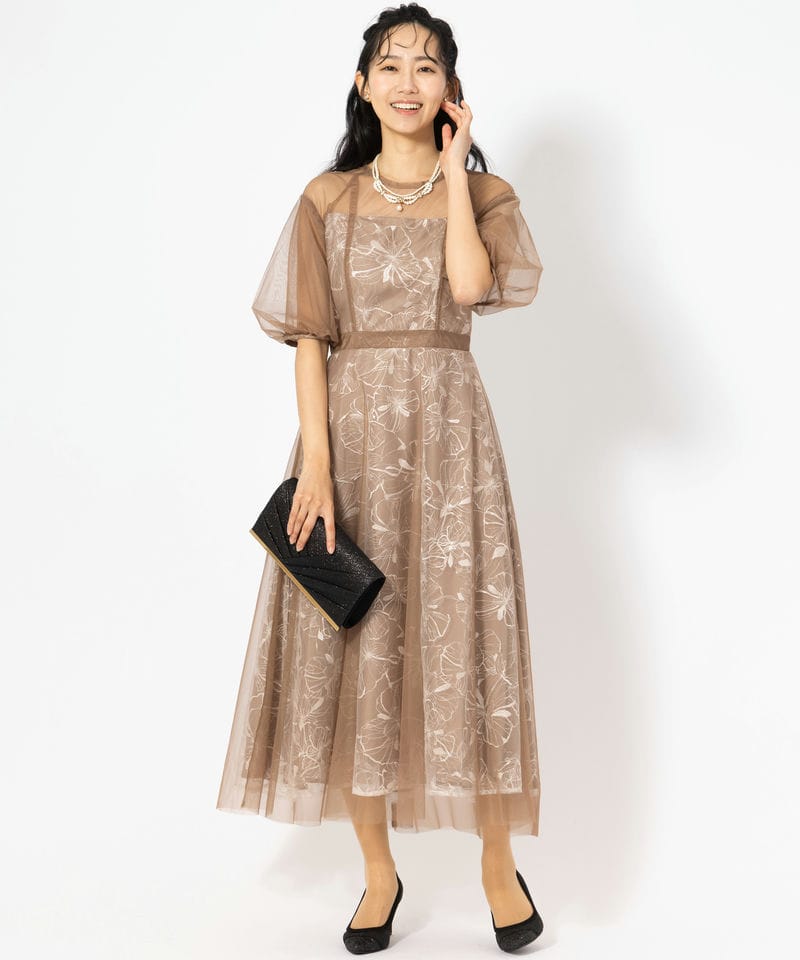 Select Shop パフスリーブチュールスパンコールドレス その他 x