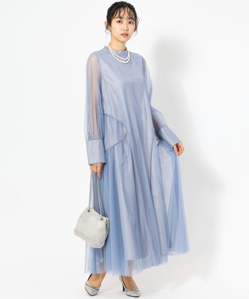 オケージョンドレス　ANDRÉSD ／ アンドレスド　ライトブルー　M-TALL ANDRESD アンドレスド パイピングチュールドレス ブルー系 | 結婚式