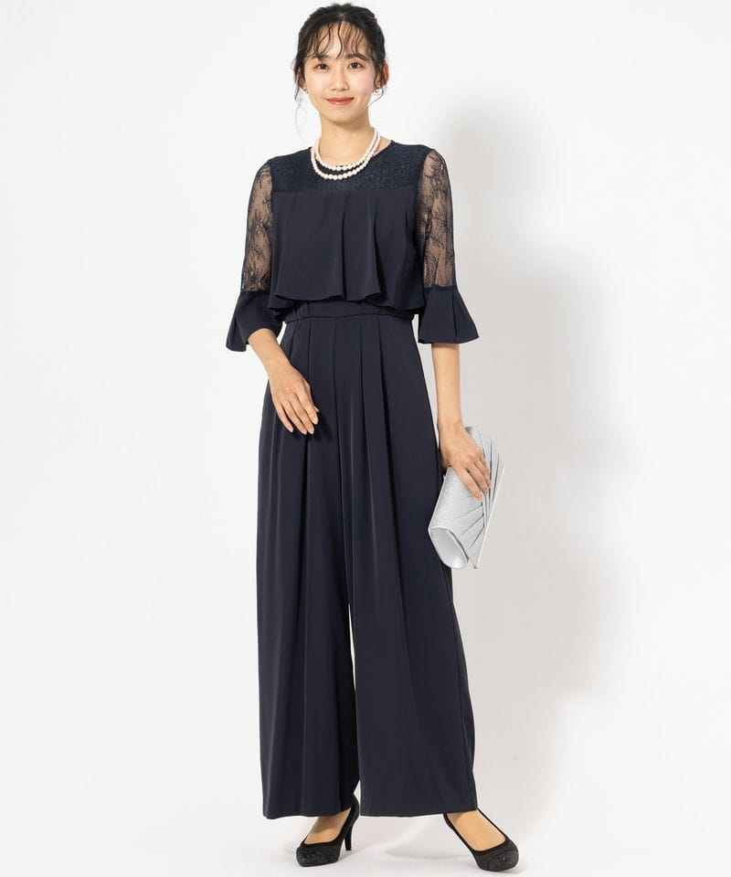 GRACE CONTINENTAL 【ドレス2点SET】刺繍ワイドサロペット グレー系