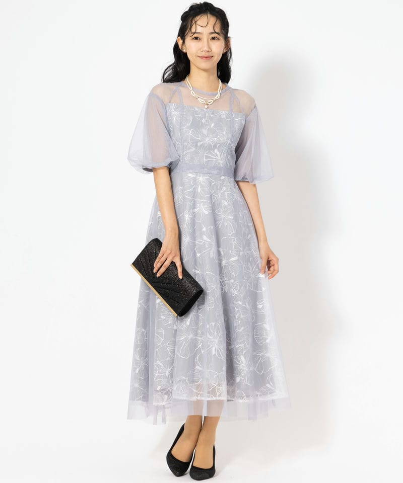 Select Shop 【ドレス3点セット】パフスリーブチュールスパンコール