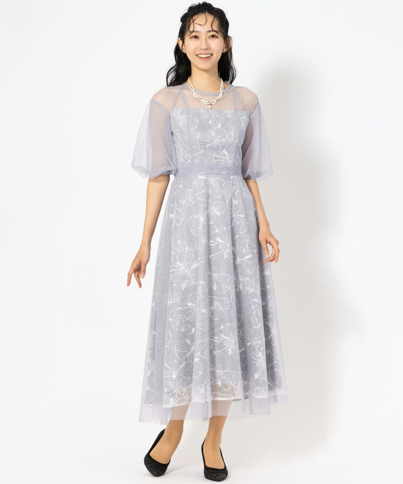 Select Shop パフスリーブチュールスパンコールドレス その他 x グレー