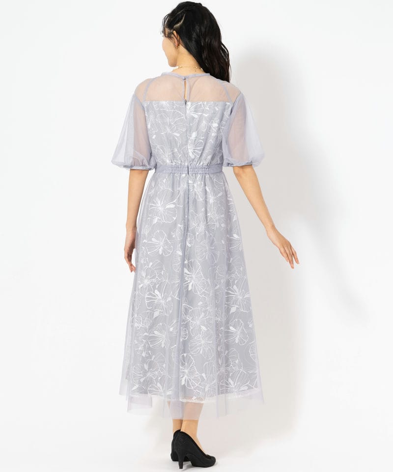 Select Shop パフスリーブチュールスパンコールドレス その他 x グレー