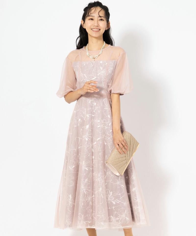 SNIDEL スナイデル プリーツ切替ボウタイレースドレス ピンク系 | 結婚