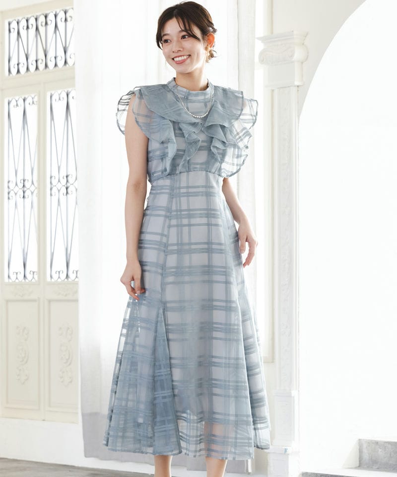 Aimer エメ ラッセルレース5分袖アンクル丈ドレス ブルー系 | 結婚式