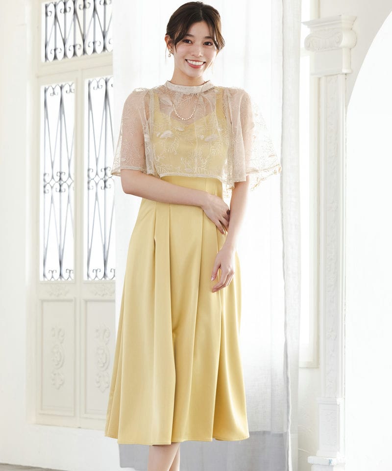 Leja レジャ シアーレースパフスリーブスリットⅠラインドレス