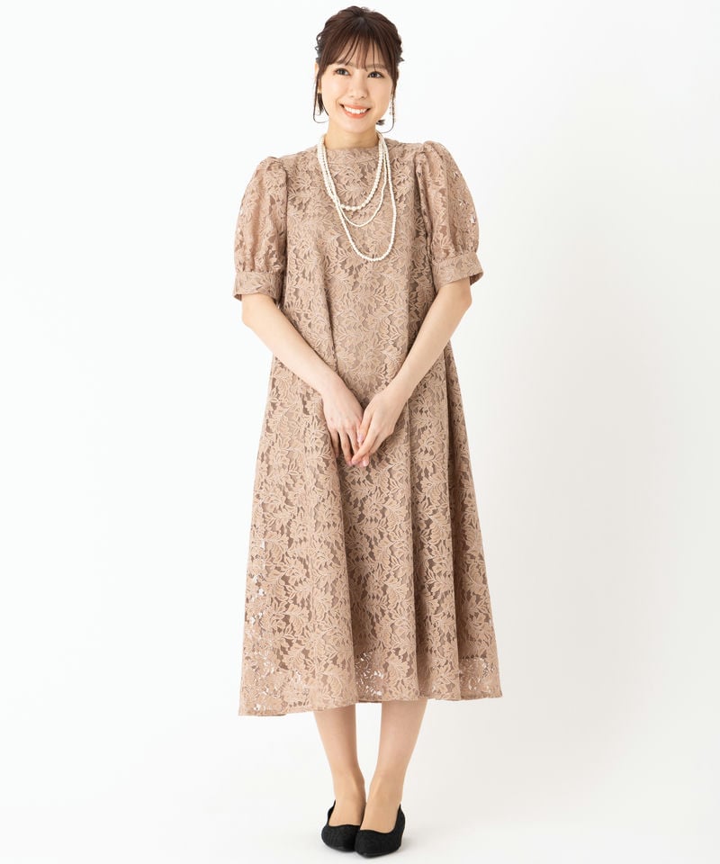Aimer エメ 総レース袖付きテントラインドレス その他 x ベージュ系