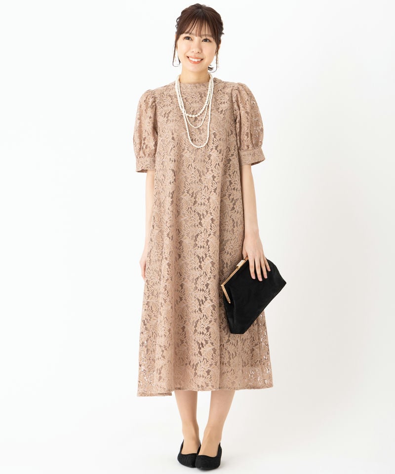 Aimer エメ 総レース袖付きテントラインドレス その他 x ベージュ系